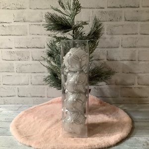 Set of 4 Glitter & Beaded White Ornaments